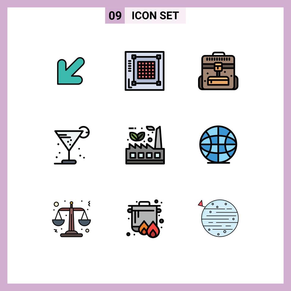 Universal Icon Symbols Group of 9 Modern Filledline Flat Colors of leaf ice briefcase glass beverage Editable Vector Design Elements