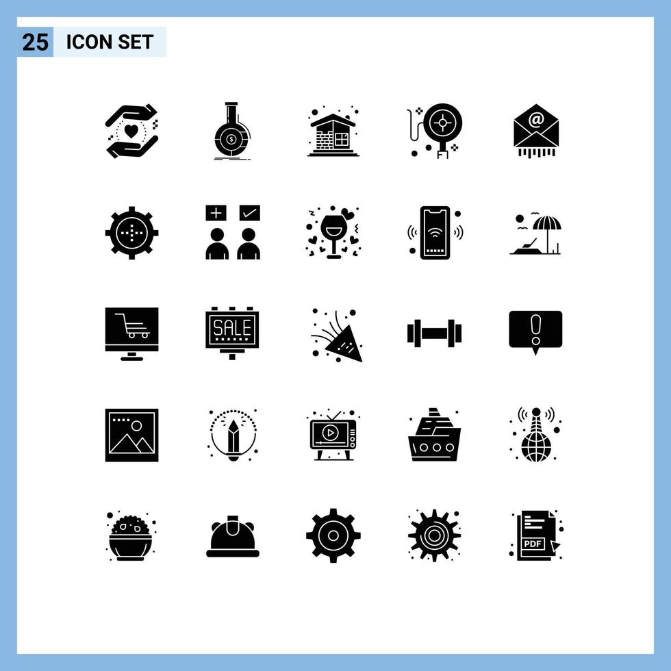 Solid Glyph Pack of 25 Universal Symbols of mail online brick wall shopping wall Editable Vector Design Elements