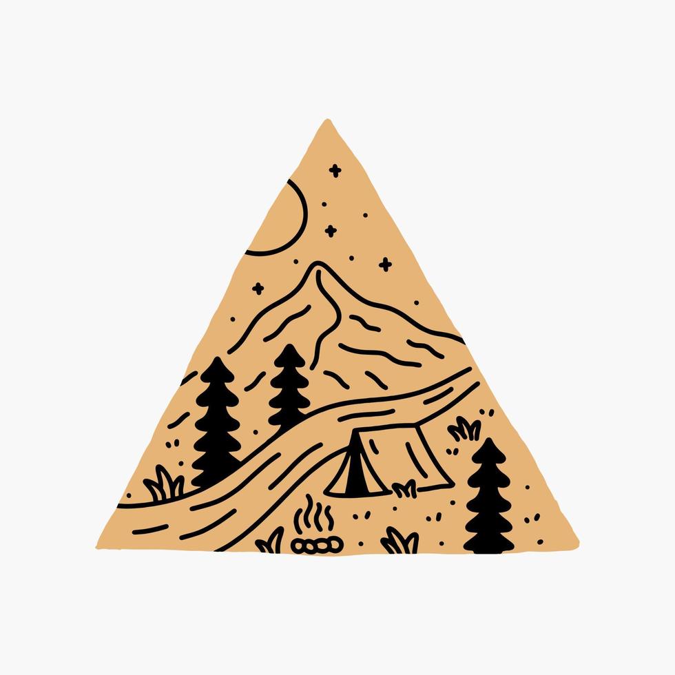 Camping nature wildlife in mono line vector for outdoor design