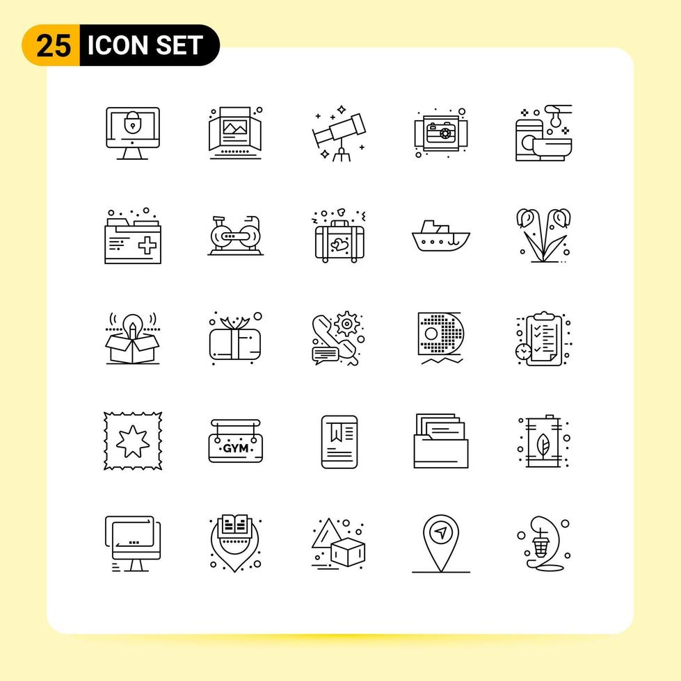 Set of 25 Modern UI Icons Symbols Signs for relax product tabletop display ecommerce camera Editable Vector Design Elements