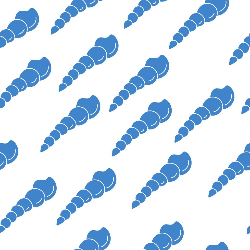 seamless pattern silhouettes of molluscs with spiral shell, blue seashells on white background vector