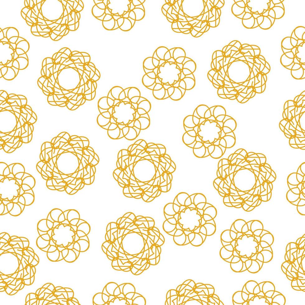 Seamless pattern of ornate orange mandalas on a white background, abstract round curls for design vector