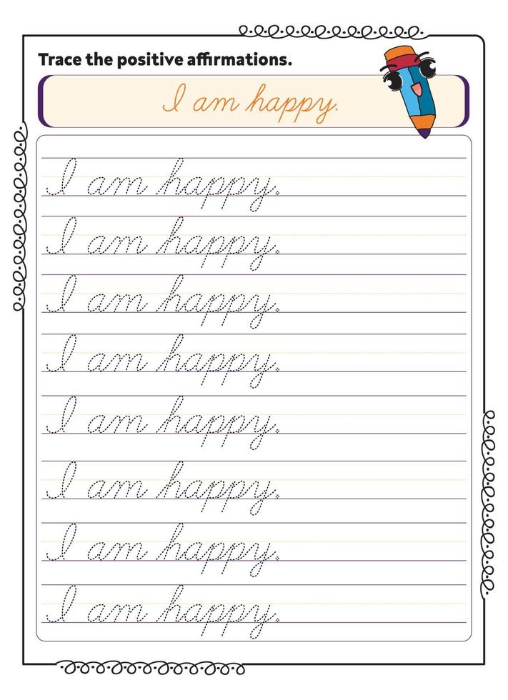 Cursive Inspirational Word Tracing Worksheet vector