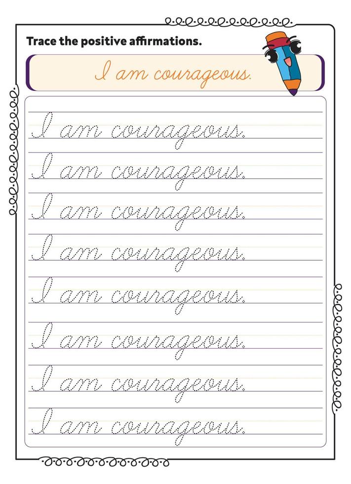 Cursive Inspirational Word Tracing Worksheet vector