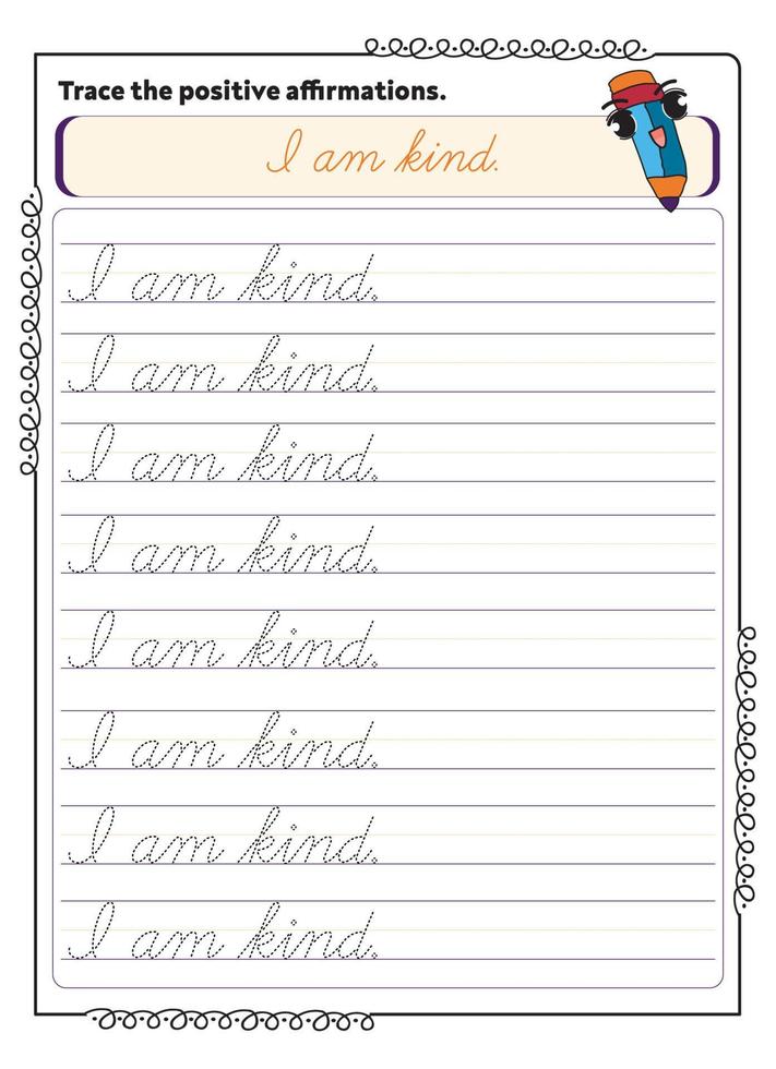 Cursive Inspirational Word Tracing Worksheet vector