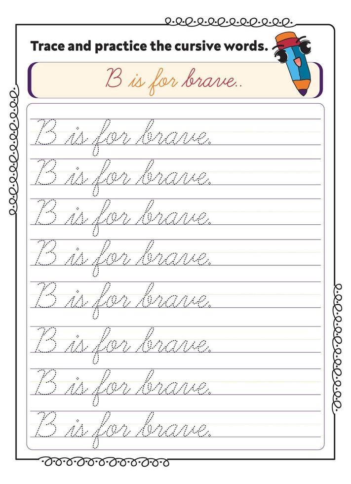 Cursive Word Trace And Practice Page vector