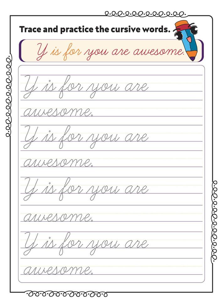 Cursive Word Trace And Practice Page vector