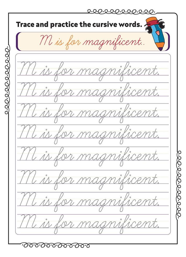 Cursive Word Trace And Practice Page vector