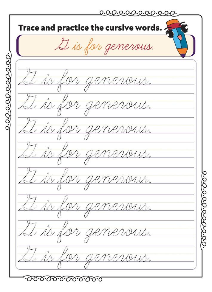 Cursive Word Trace And Practice Page vector