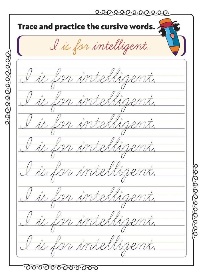 Cursive Word Trace And Practice Page vector