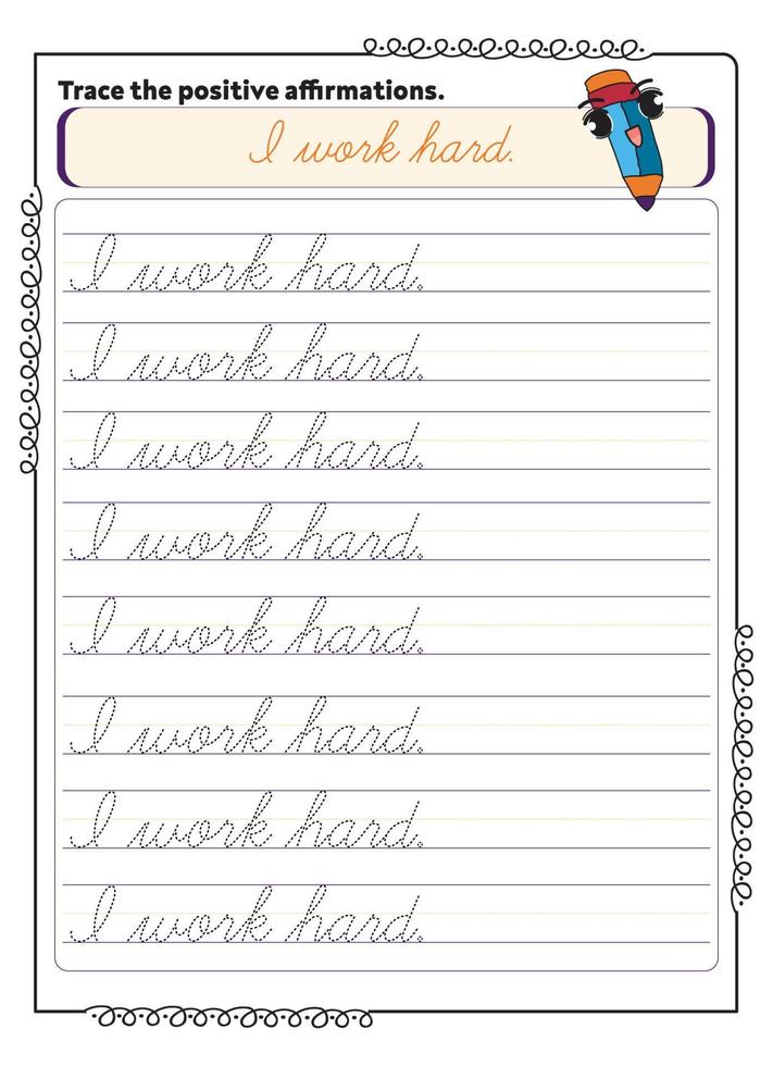 Cursive Inspirational Word Tracing Worksheet vector