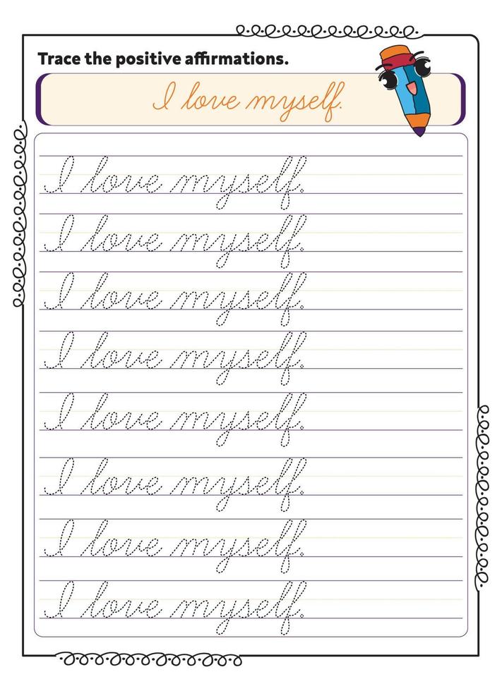 Cursive Inspirational Word Tracing Worksheet vector