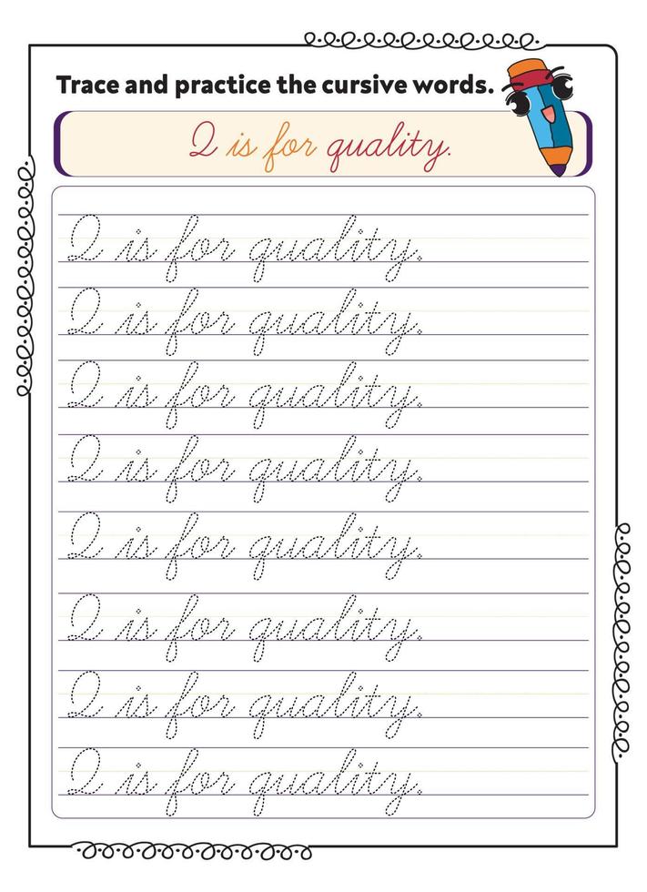 Cursive Word Trace And Practice Page vector