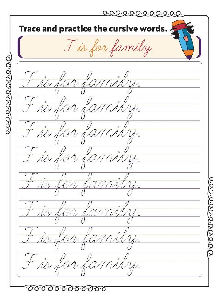 Cursive Word Trace And Practice Page vector