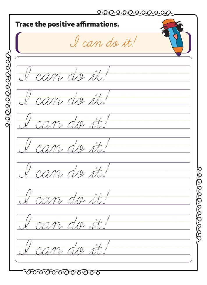 Cursive Inspirational Word Tracing Worksheet vector