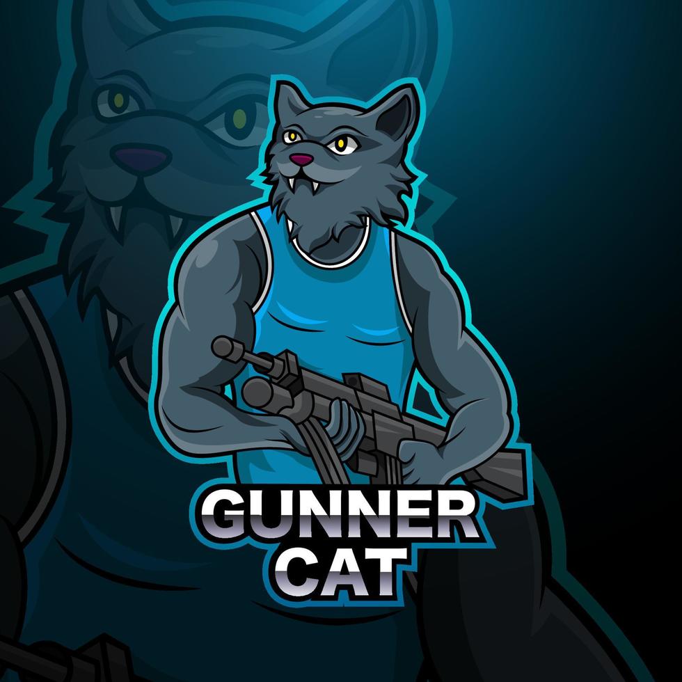 Cat gunner esport mascot logo vector