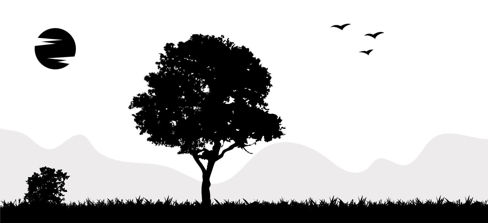 ilustración de vector de naturaleza, paisaje de árbol. bosque, silueta de animal salvaje.