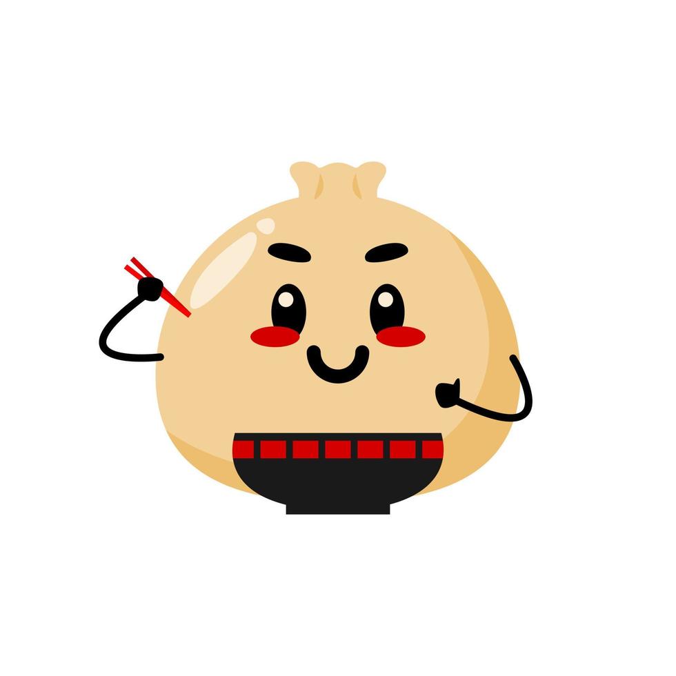 illustration of a dumpling or dim sum with a face. chinese food vector character illustration.