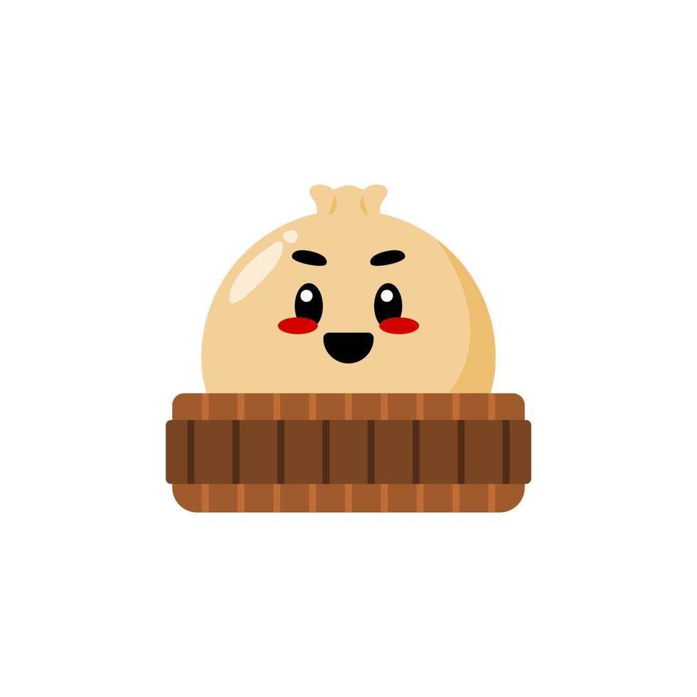 illustration of a dumpling or dim sum with a face. chinese food vector character illustration.