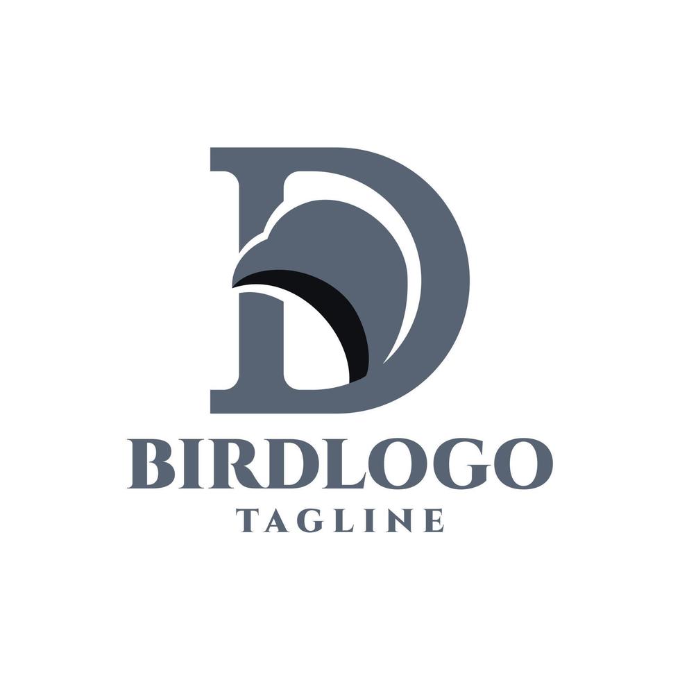 logotipo de la letra d con una ilustración de una cabeza de pájaro. bueno para cualquier logotipo de empresa. vector