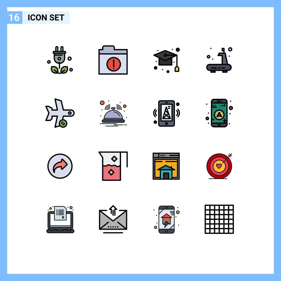 Set of 16 Modern UI Icons Symbols Signs for plane treadmill education sports exercise Editable Creative Vector Design Elements