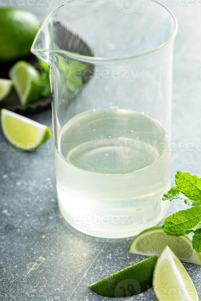 Making mojito cocktail with mint simple syrup photo