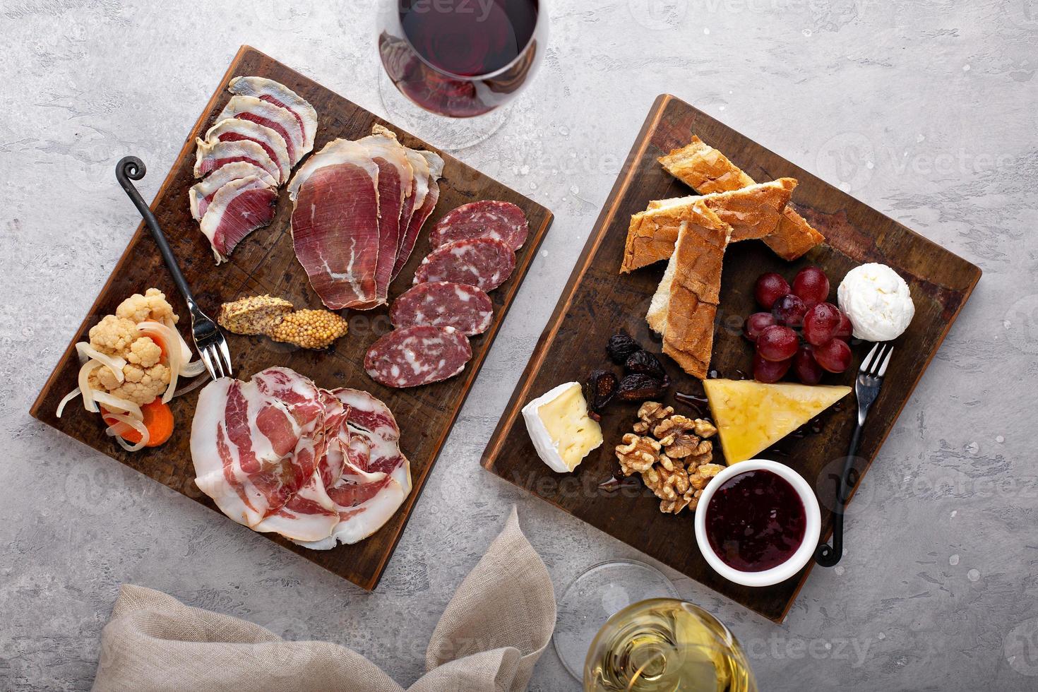 Meat charcuterie and cheese snack boards photo