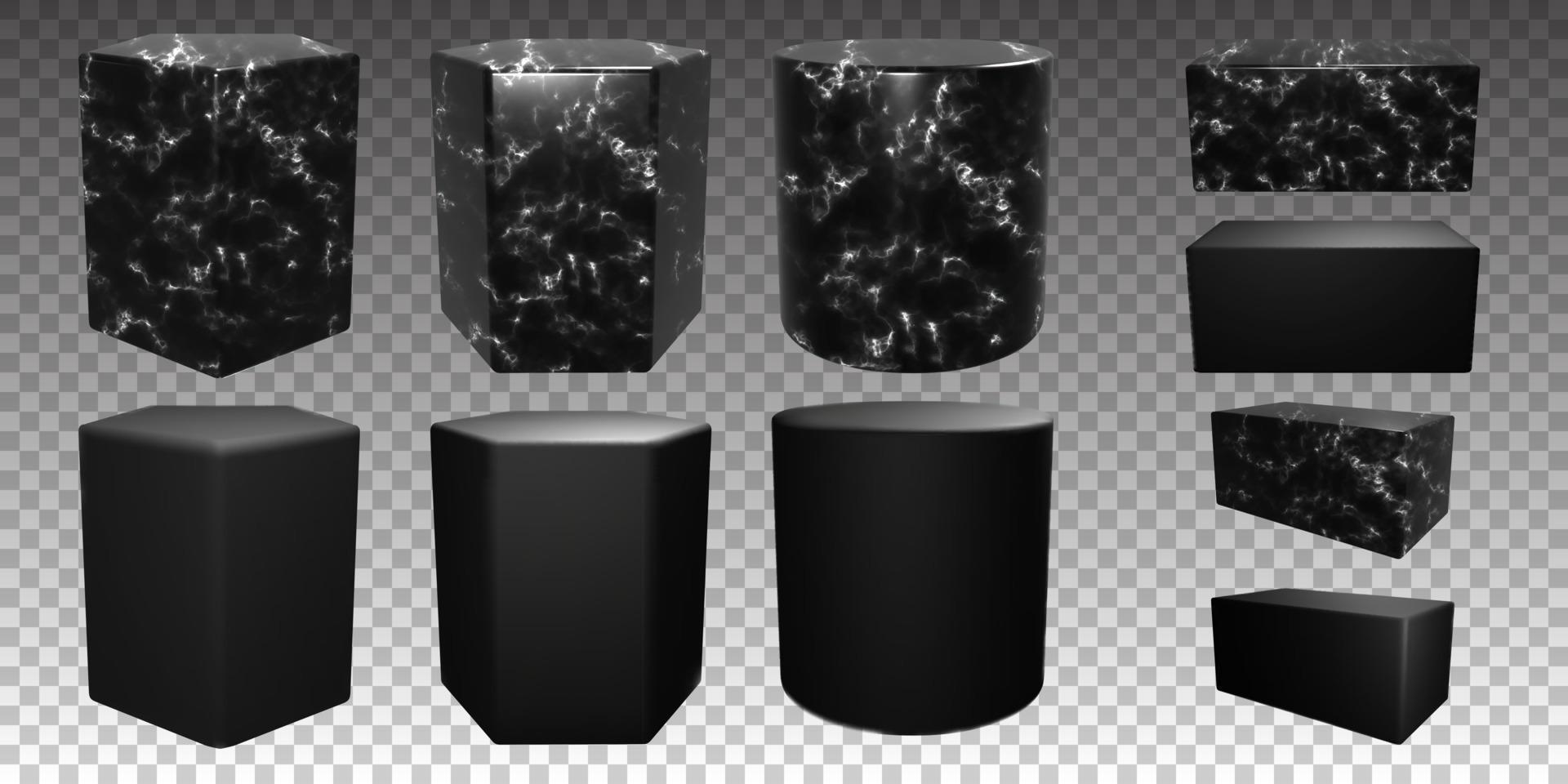 soporte en blanco de mármol negro. podios de piedra vectorial. conjunto de pedestal de museo para maqueta de lujo o banner publicitario vector