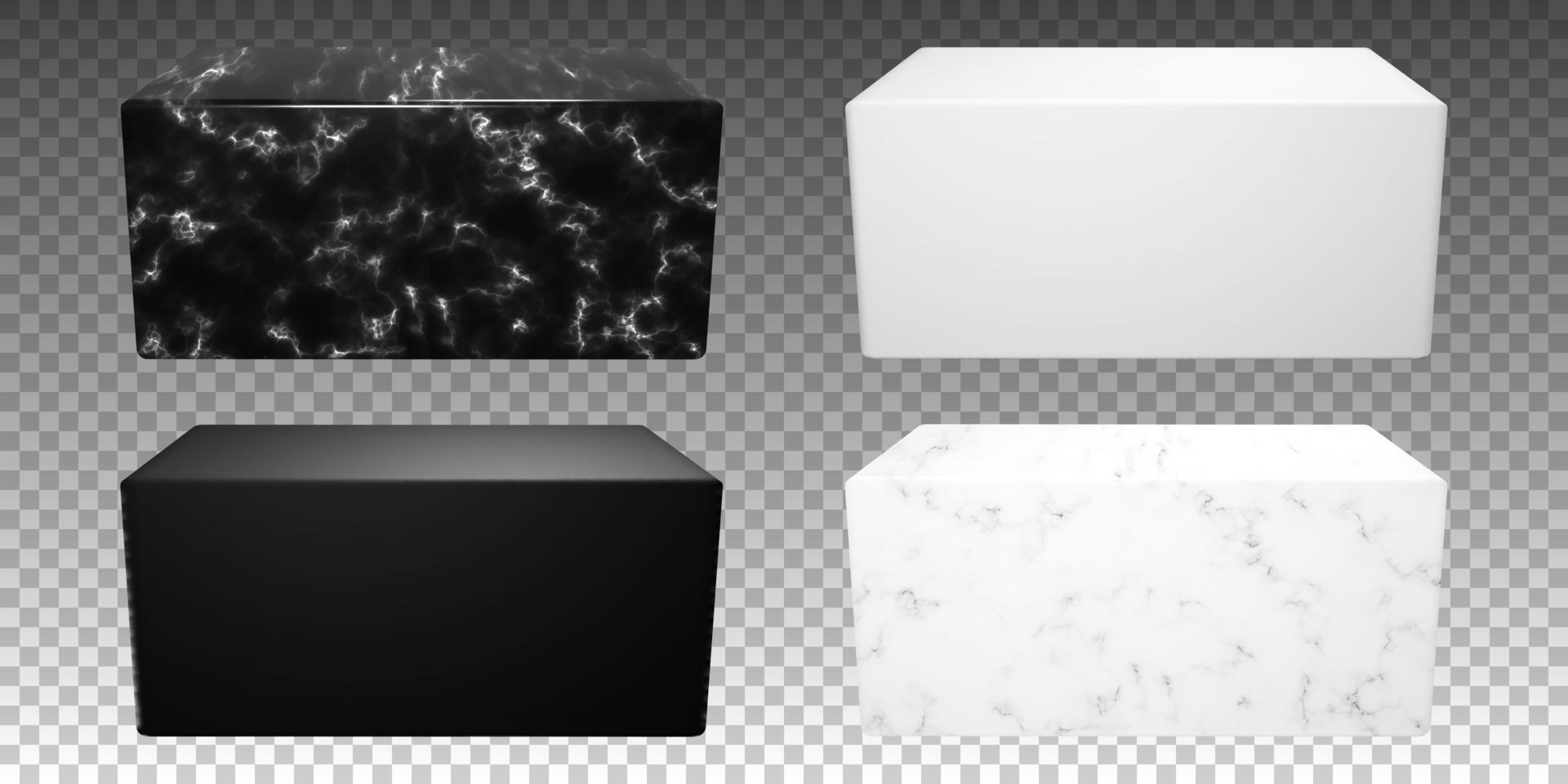 conjunto de bloque de mármol blanco y negro. escaparate de productos de piedra vectorial sobre fondo transparente. podio de lujo realista para publicidad. vector