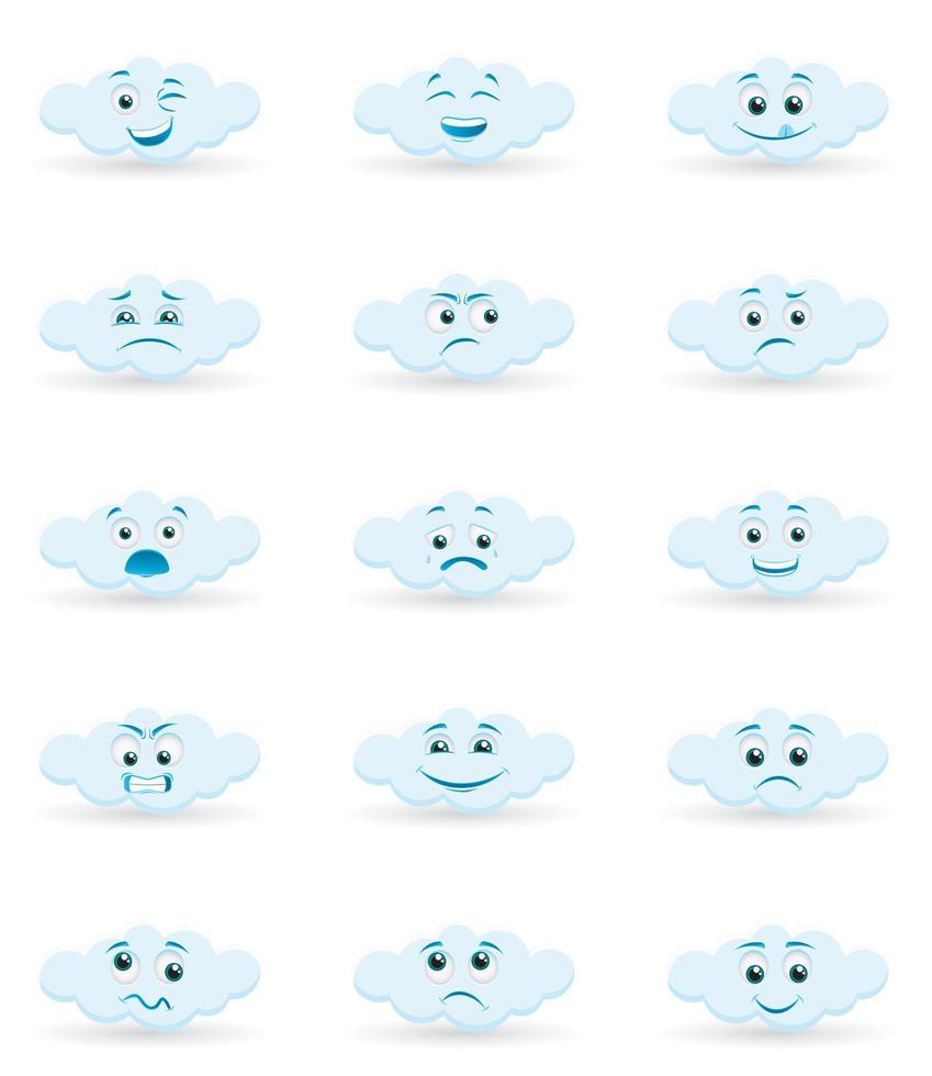 Vector illustration of a cloud with different emotions on the face
