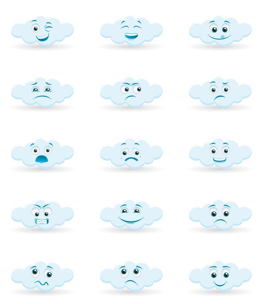 ilustración vectorial de una nube con diferentes emociones en la cara vector