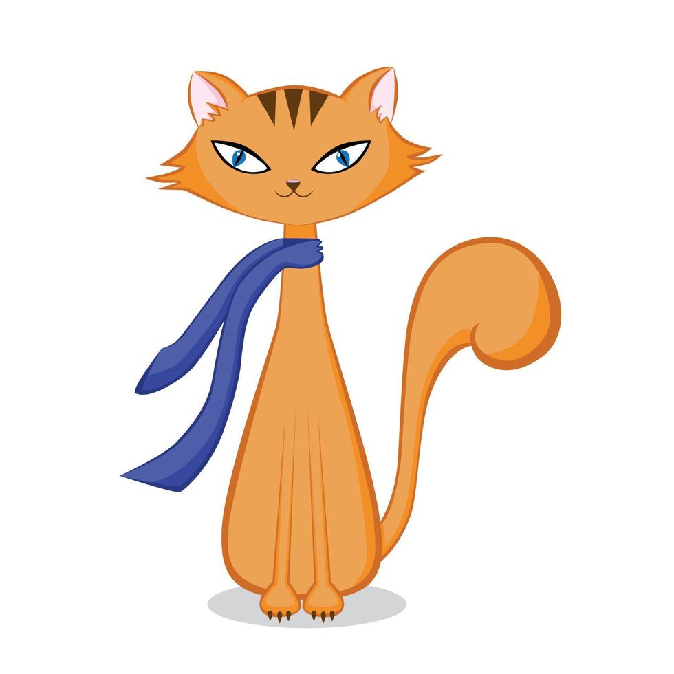 Cute cartoon ginger cat with scarf. vector