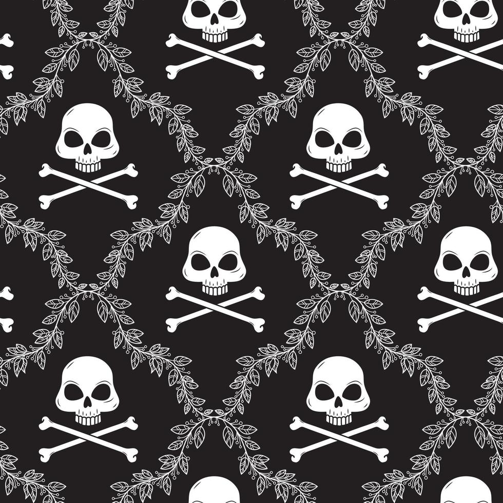 Pattern with floral ornament and skulls. vector