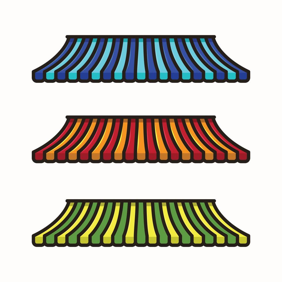 Shop awning. Shopping striped tent for market grocery or restaurant, vector cartoonish red store sunshade roof