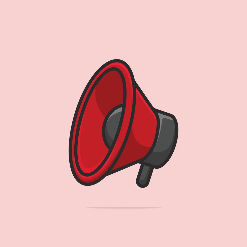 Cartoon megaphone icon. social media marketing concept. vector illustration in flat design on red background.