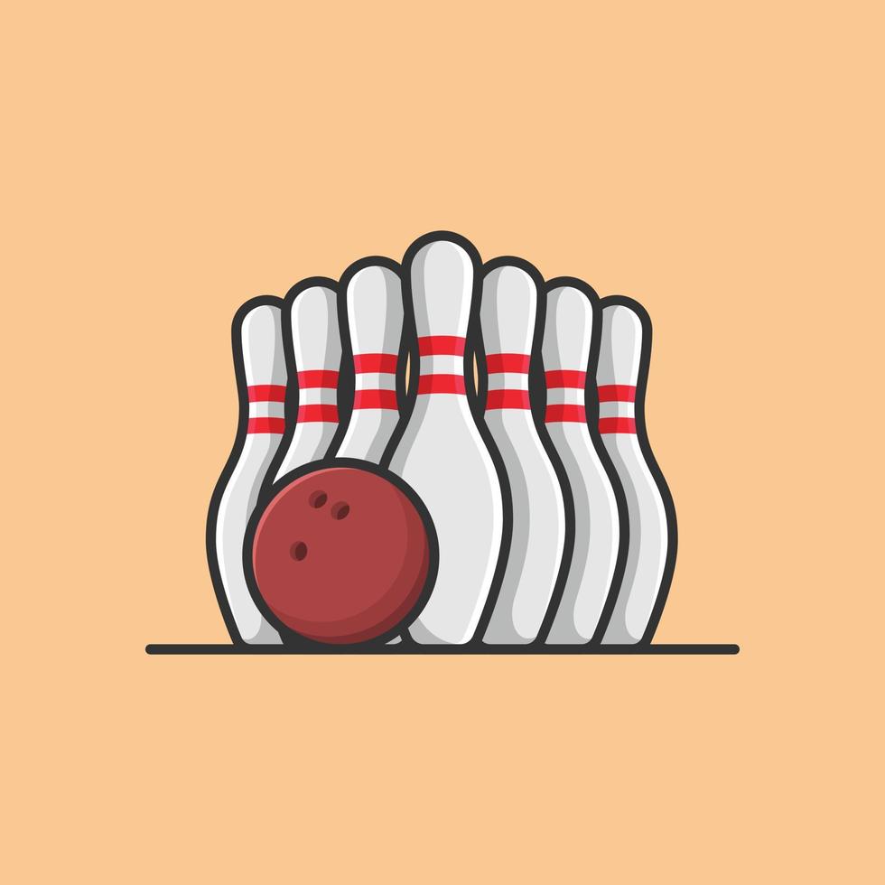 Bowling Ball With Bowling Pins Cartoon Vector Icon Illustration. Sport Object Icon Concept Isolated Premium Vector. Flat Cartoon Style