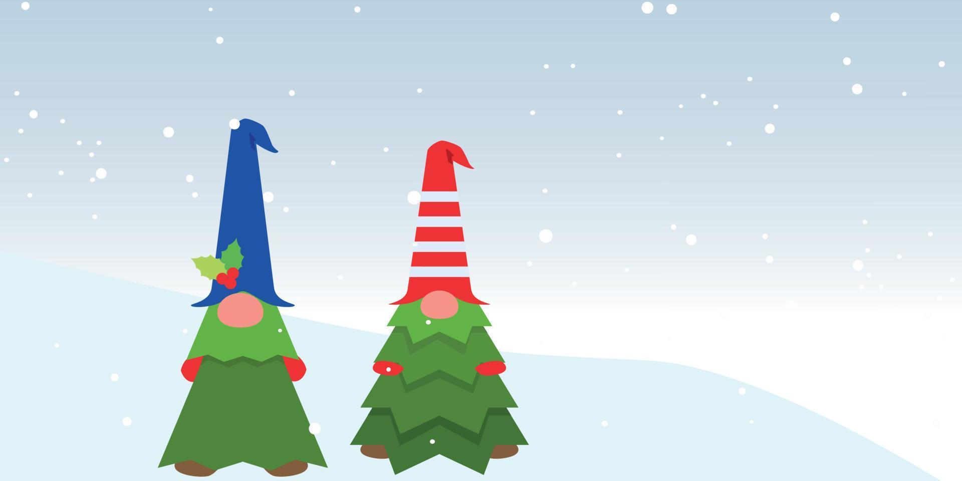 Winter background with Christmas trees gnomes. vector