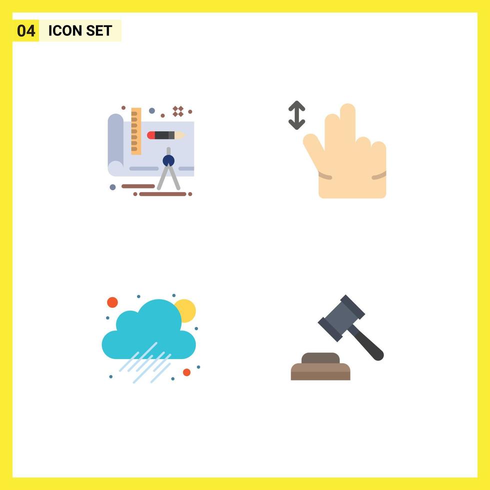 Pack of 4 Modern Flat Icons Signs and Symbols for Web Print Media such as architecture auction gesture cloud law Editable Vector Design Elements