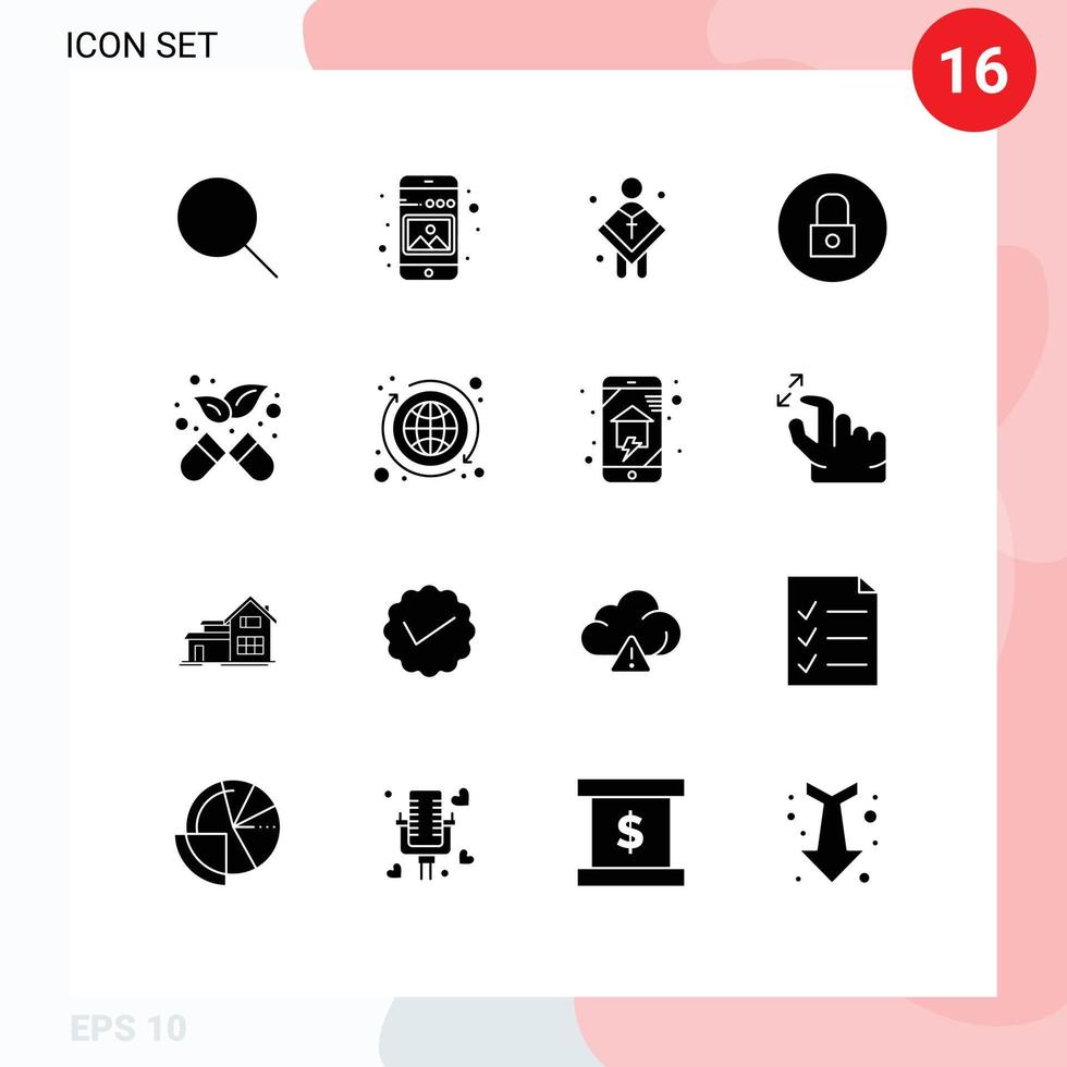 16 Universal Solid Glyph Signs Symbols of alternative media player christian media preacher Editable Vector Design Elements