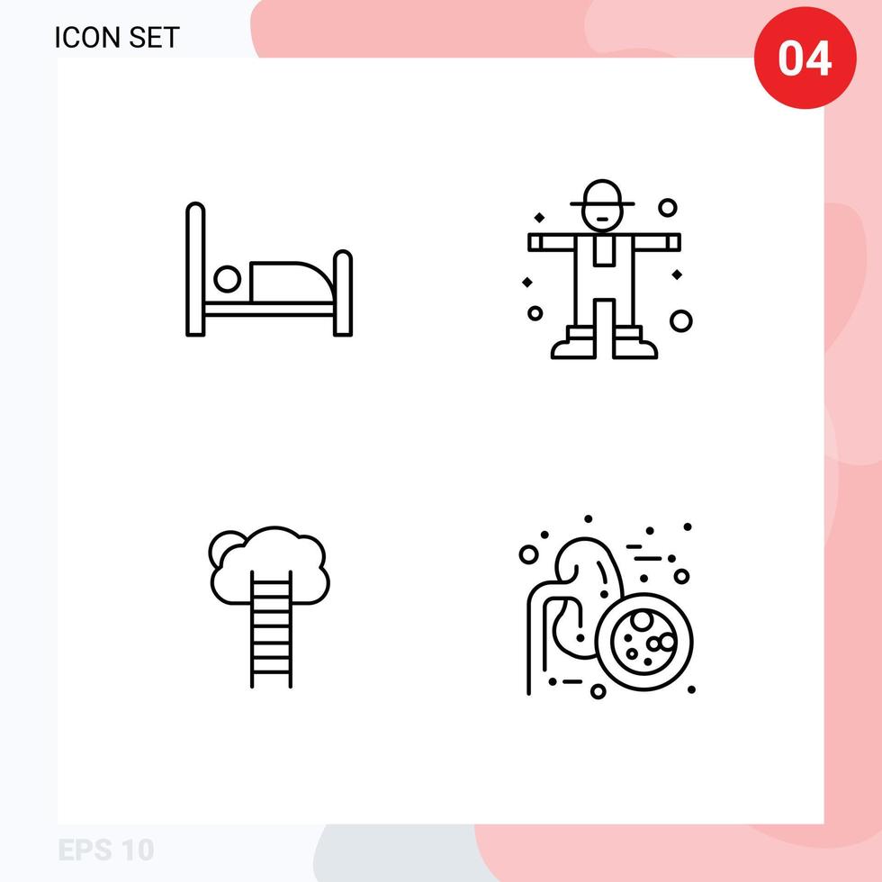 Group of 4 Modern Filledline Flat Colors Set for hospital career character scarecrow heaven Editable Vector Design Elements