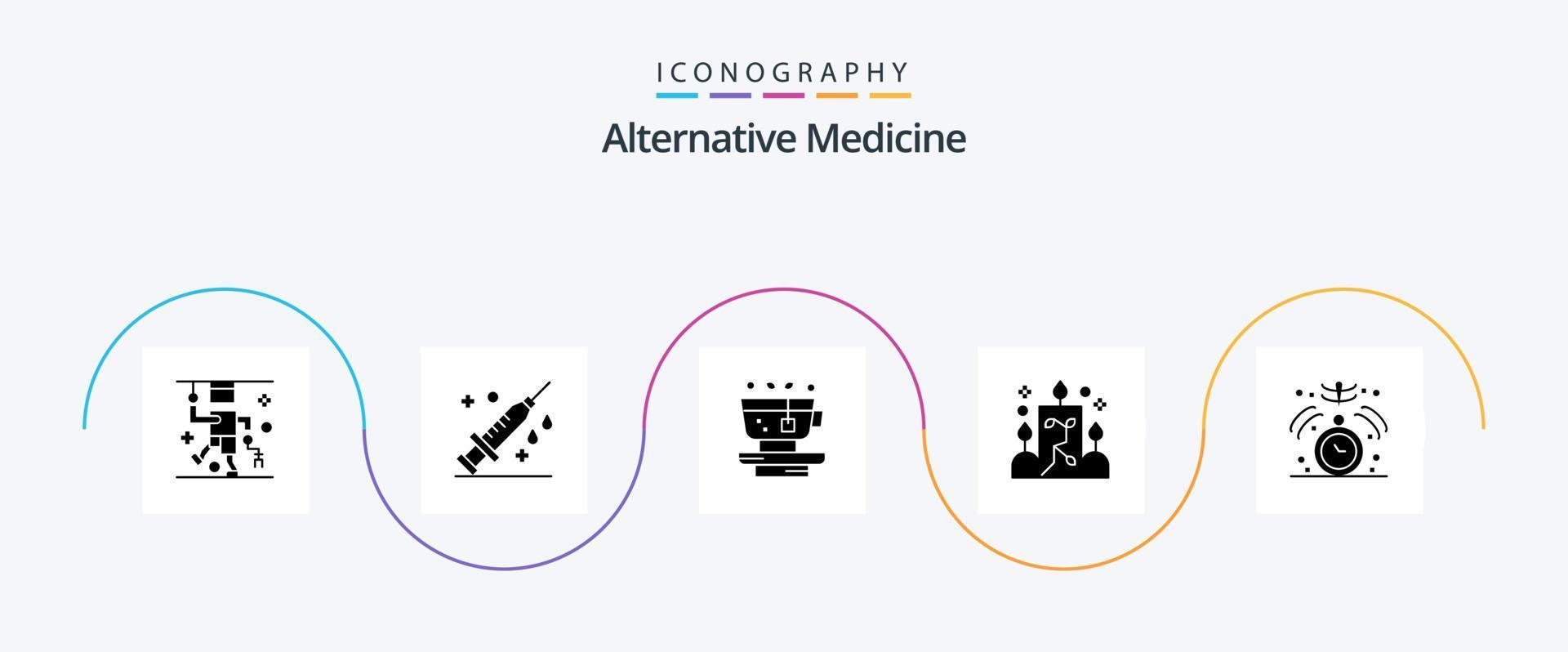 paquete de iconos de glifo 5 de medicina alternativa que incluye atención médica. ornamental. hoja. luz. vela vector