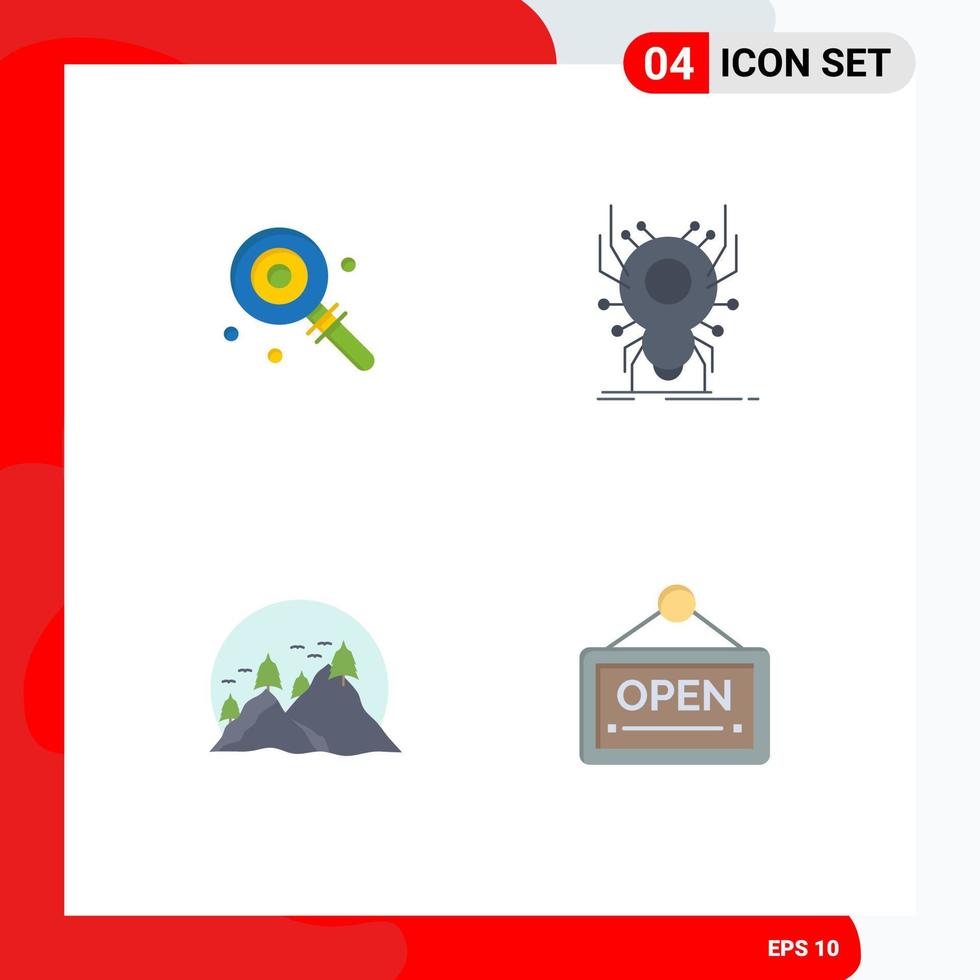 Universal Icon Symbols Group of 4 Modern Flat Icons of candy hill sweet spider nature Editable Vector Design Elements