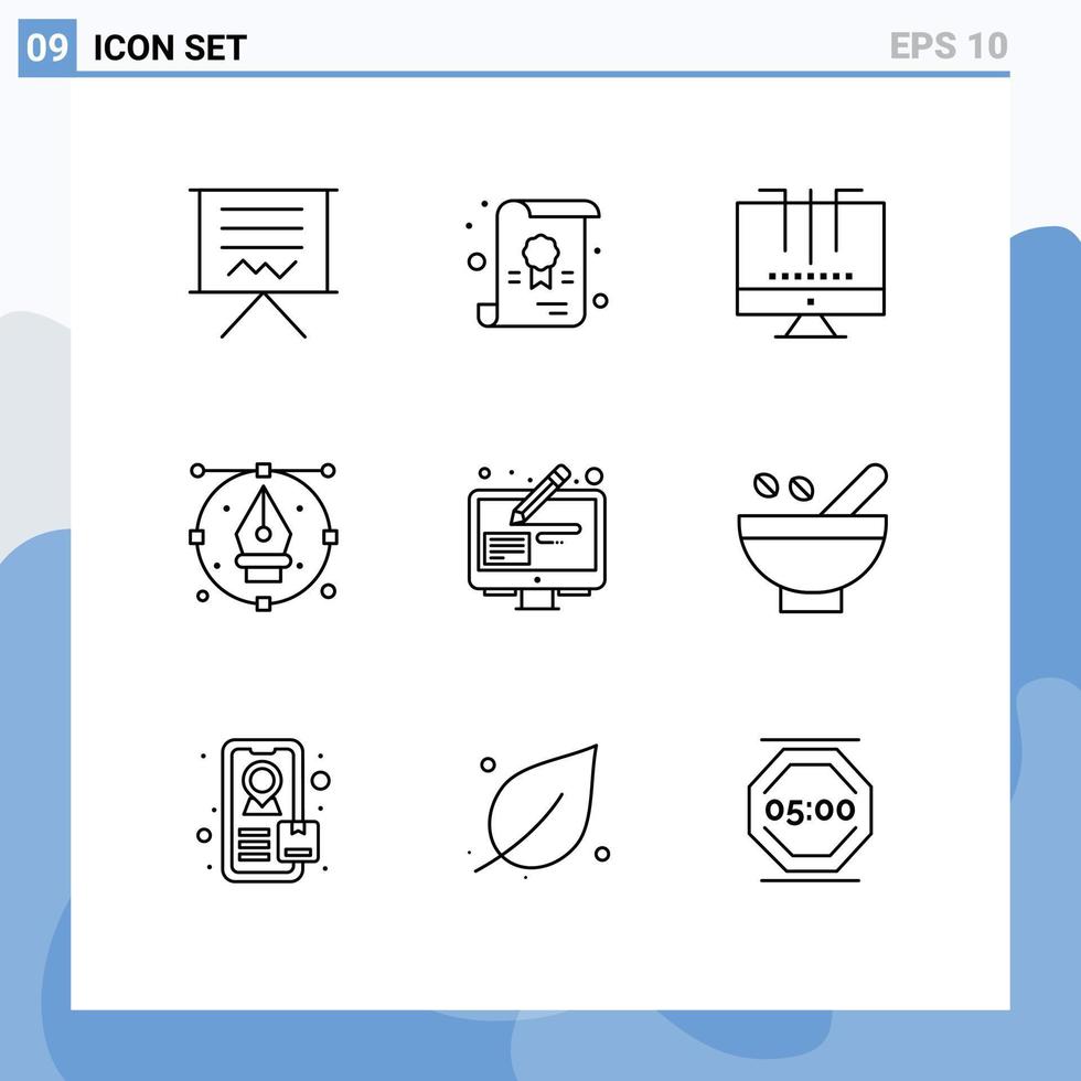 Pack of 9 creative Outlines of pencil drawing connections design search Editable Vector Design Elements