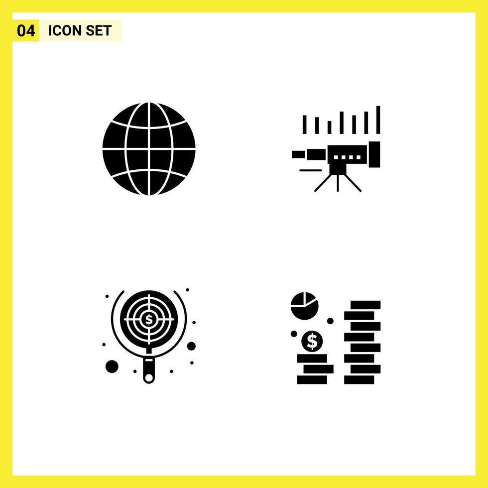 Mobile Interface Solid Glyph Set of Pictograms of globe market web business vision Editable Vector Design Elements