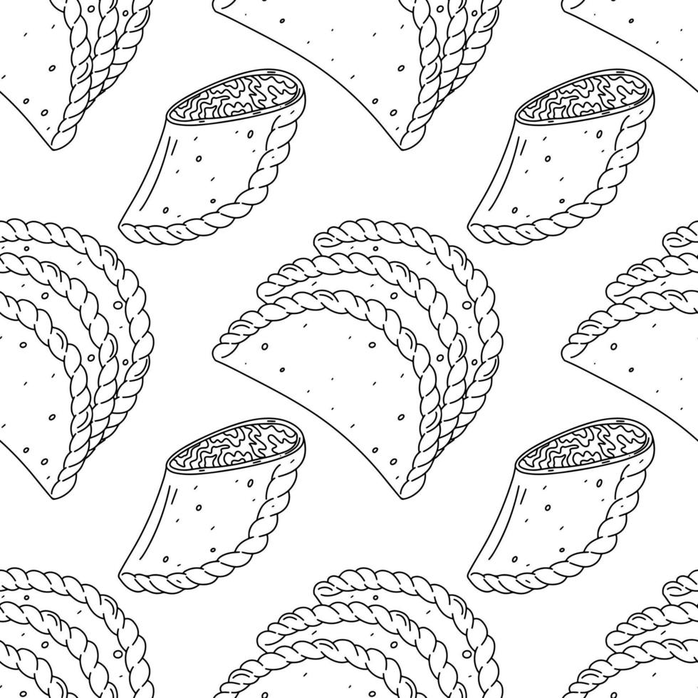 Fried empanadas seamless pattern. Traditional Colombian food background. Endless backdrop. vector