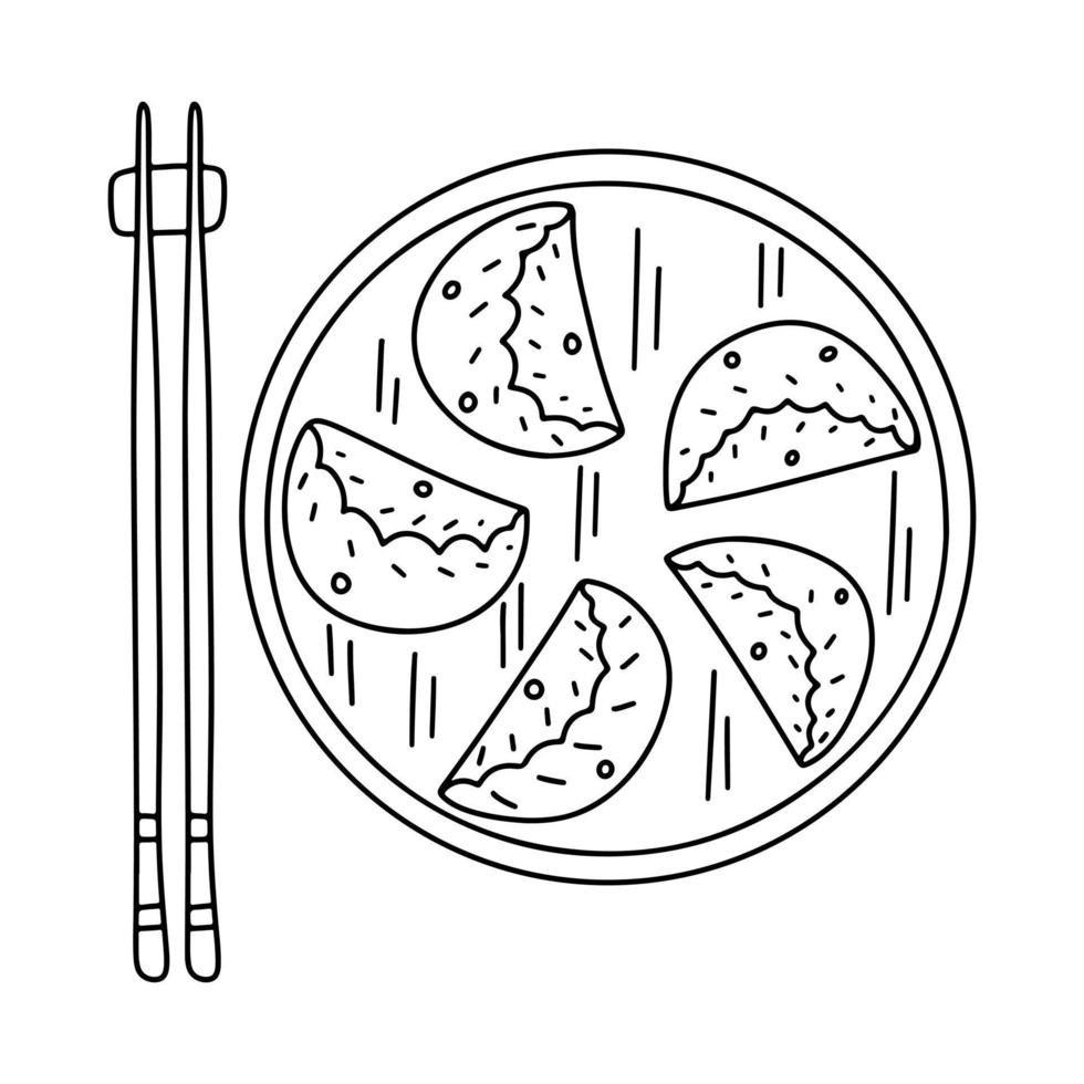 Dim Sum in hand drawn doodle style. Asian food element isolated on white background. Top view. vector