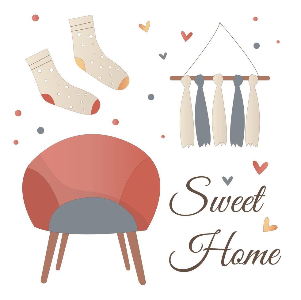 a collection of cute cozy stickers with home items of comfort vector