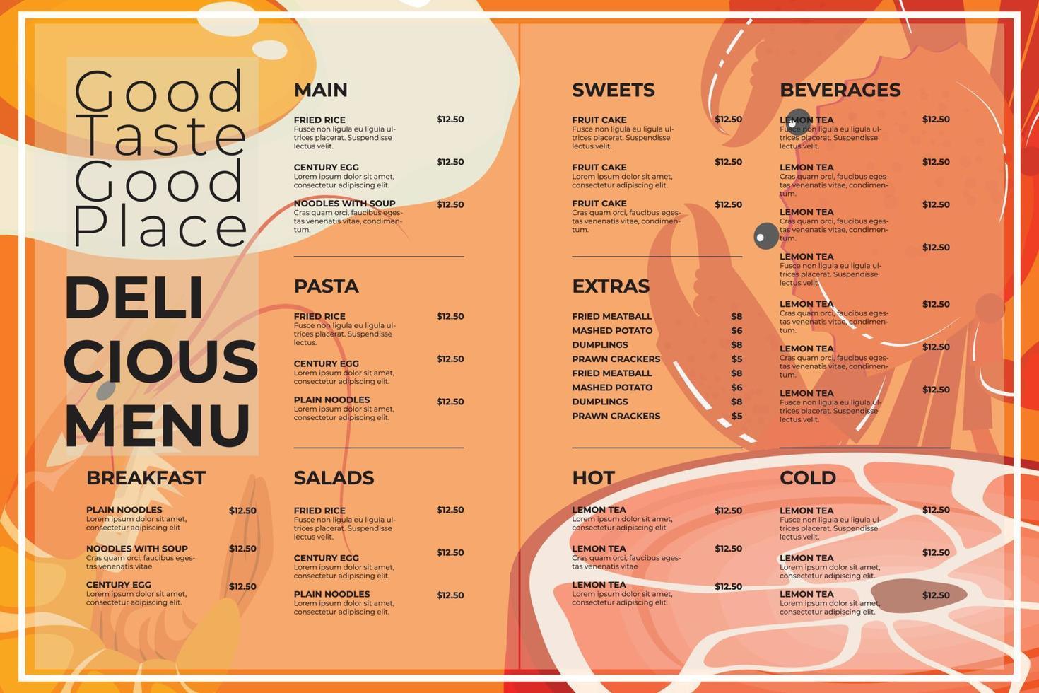 hand drawn delicious food illustration vector