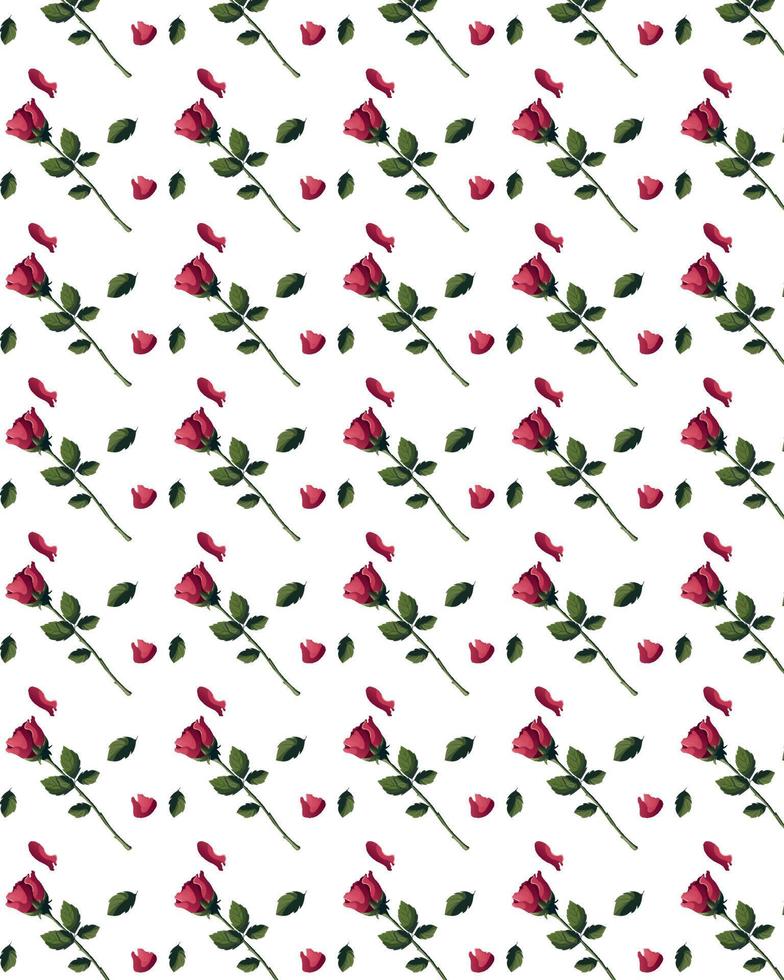 Seamless pattern with red roses, leafs. Happy Valentine's Day, Romance, Love concept. Perfect for product design, scrapbooking, textile, wrapping paper. vector