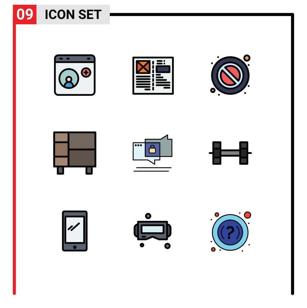 Universal Icon Symbols Group of 9 Modern Filledline Flat Colors of rack home ware grid home warning Editable Vector Design Elements